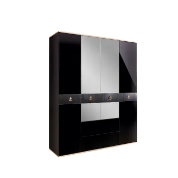 Шкаф 4-х дверный с зеркалом, с ящиками Римини СОЛО (Черный/Золото) РМШ1/41(s)