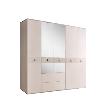 Шкаф 5-ти дверный с зеркалом, с ящиками Римини СОЛО (Слоновая кость/Серебро) РМШ1/51(s)