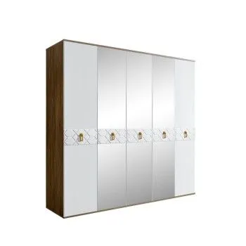 Шкаф 5-ти дв. с зеркалами Bogemia Woodline Fa (Белый/Золото) БМШ1/5(Fa)