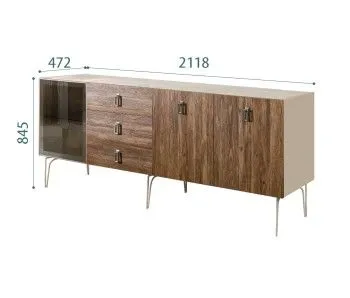 Комод 2.1м Bogemia Wood Fa (Ваниль) (Novabuk/Хром) БМКМ-5(Wo)[4]