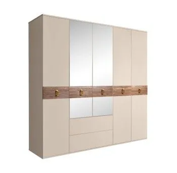 Шкаф 5-ти дверный с зеркалами, с ящиками, Bogemia Wood Fa (Ваниль/Золото) БМШ1/51(Wo)