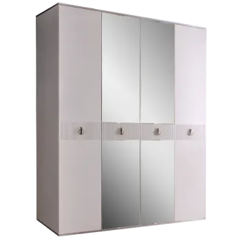 Шкаф 4-х дверный с зеркалом Римини СОЛО (Белый/Серебро) РМШ1/4(s)
