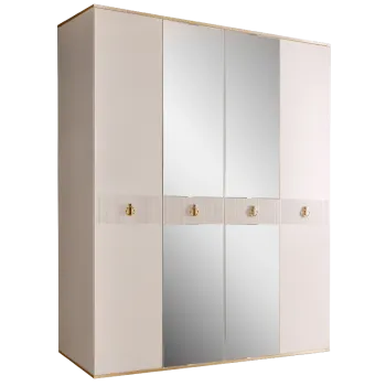 Шкаф 4-х дверный с зеркалом Римини СОЛО (Слоновая кость/Золото) РМШ1/4(s)