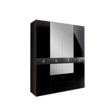 Шкаф 4-х дверный с зеркалом, с ящиками Римини СОЛО (Черный/Серебро) РМШ1/41(s)