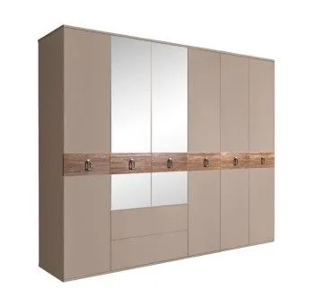 Шкаф 6-ти дверный с зеркалами, с ящиками, Bogemia Wood Fa (Мокка/Хром) БМШ1/61(Wo)