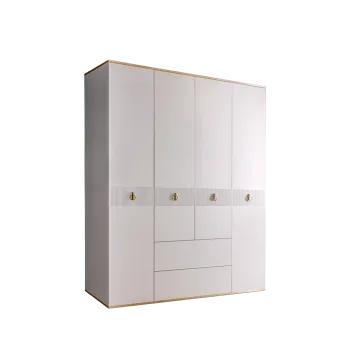 Шкаф 4-х дверный с ящиками Римини СОЛО (Белый/Золото) РМШ2/41(s)