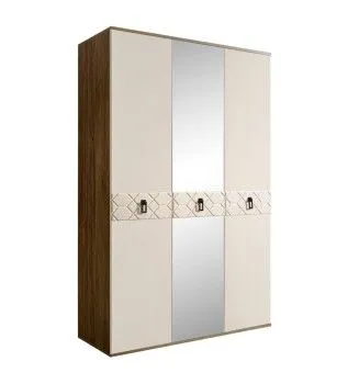 Шкаф 3-х дверный с зеркалом Bogemia Woodline Fa (Слоновая кость/Черный) БМШ1/3