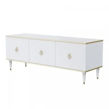 Тумба под телевизор (3 двери) Римини (Белый/Золото) РМТ-2
