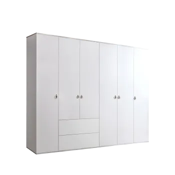 Шкаф 6-ти дверный с ящиками Римини (Белый/Серебро) РМШ2/61