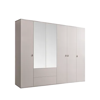 Шкаф 6-ти дверный с зеркалом, с ящиками Римини (Слоновая кость/Серебро) РМШ1/61