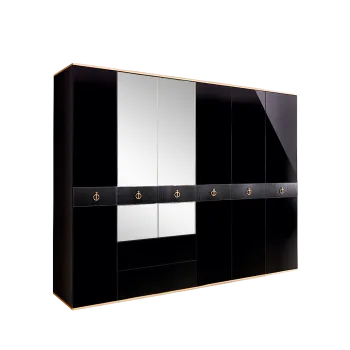 Шкаф 6-ти дверный с зеркалом, с ящиками Римини СОЛО (Черный/Золото) РМШ1/61(s)