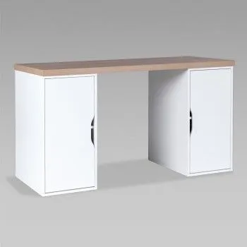 Стол письменный Ингар, с двумя дверцами, 140x75x55, белый, столешница дуб беленый