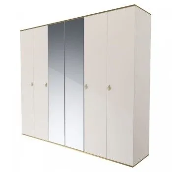 Шкаф 6-ти дверный с зеркалом Римини (Слоновая кость/Золото) РМШ1/6