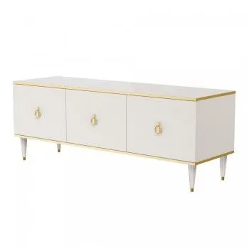 Тумба под телевизор (3 двери) Римини (Слоновая кость/Золото) РМТ-2