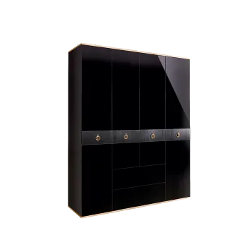 Шкаф 4-х дверный с ящиками Римини СОЛО (Черный/Золото) РМШ2/41(s)