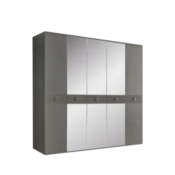 Шкаф 5-ти дверный с зеркалом Римини СОЛО (Серый/Серебро) РМШ1/5(s)