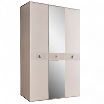 Лобня - Шкаф 3-х дв. (с зеркалом) для платья и белья Римини СОЛО (слоновая кость серебро) РМШ1/3 (s)