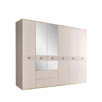 Шкаф 6-ти дверный с зеркалом, с ящиками Римини СОЛО (Слоновая кость/Золото) РМШ1/61(s)