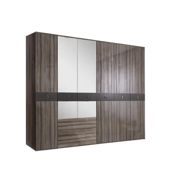 Шкаф 6-ти дверный с зеркалом, с ящиками Римини СОЛО (Орех империя/Золото) РМШ1/61(s)