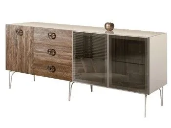 Комод 2.1м Bogemia Wood Fi (Слоновая кость) (Lakobel/Хром) БМКМ-5(Wo)[5][10]