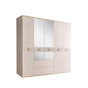 Шкаф 5-ти дверный с зеркалом, с ящиками Римини СОЛО (Слоновая кость/Золото) РМШ1/51(s)