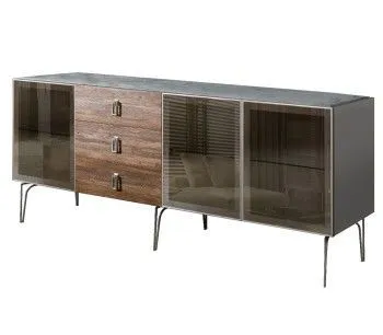 Комод 2.1м Bogemia Wood Fa (Серый) (Novabuk/Хром) БМКМ-5(Wo)[5]