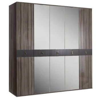 Шкаф 5-ти дверный с зеркалом Римини СОЛО (Орех империя/Золото) РМШ1/5(s)