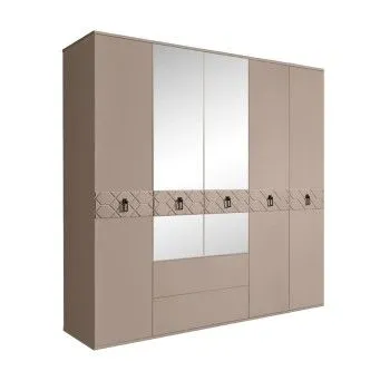 Шкаф 5-ти дверный с зеркалами, с ящиками, Bogemia Farfalle (Мокка/Черный) БМШ1/51(Fa)