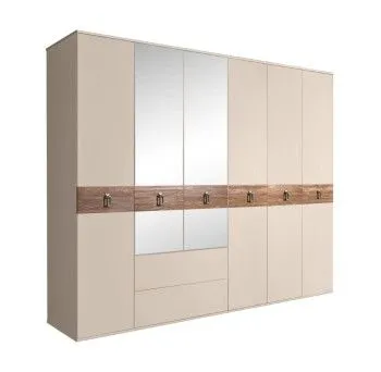 Шкаф 6-ти дверный с зеркалами, с ящиками, Bogemia Wood Fa (Ваниль/Хром) БМШ1/61(Wo)