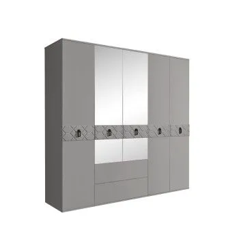 Шкаф 5-ти дверный с зеркалами, с ящиками, Bogemia Farfalle (Серый/Черный) БМШ1/51(Fa)