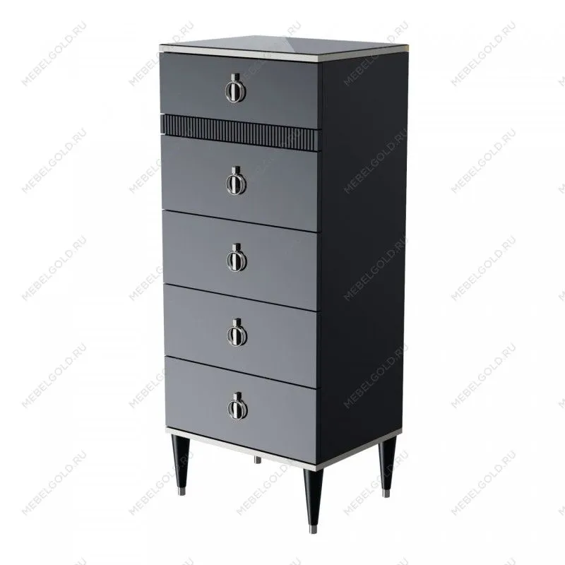 Комод узкий с планкой Римини СОЛО (Черный/Серебро) РМКМ-2(s)