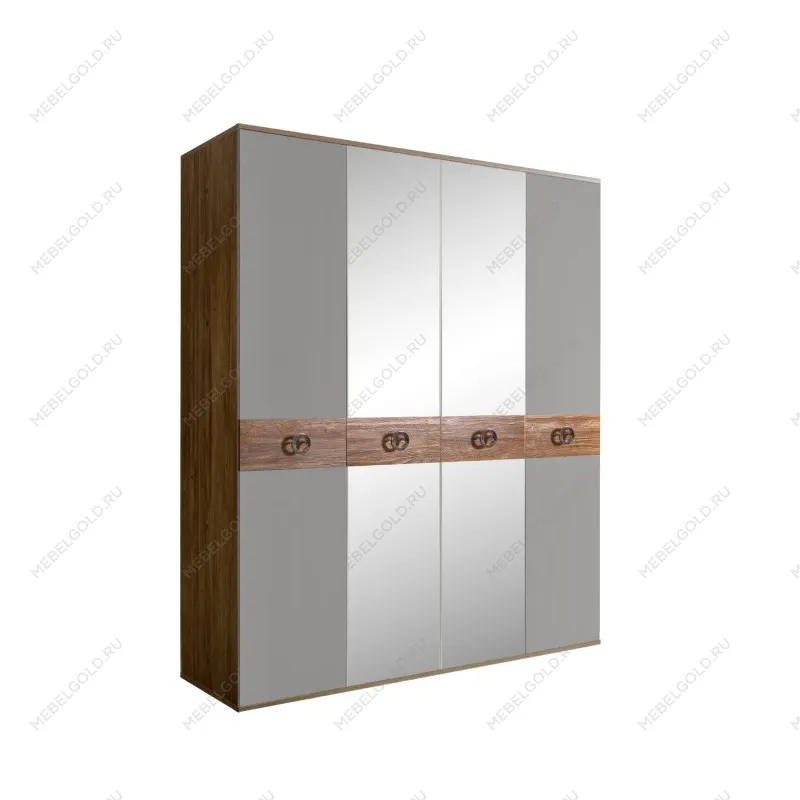 Шкаф 4-х дв. с зеркалами Bogemia Woodline Wood Fi (Серый/Хром) БМШ1/4(Wo)
