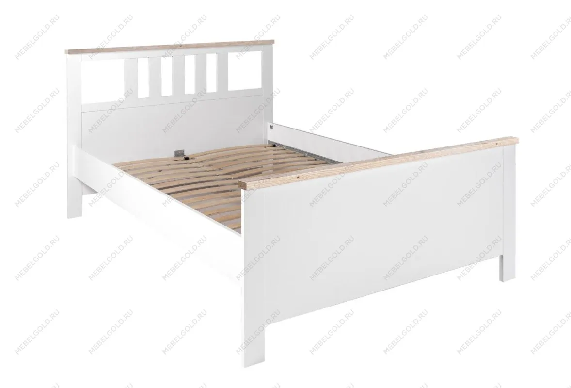 Кровать двуспальная Сага, 140х200 см, белая/ясень