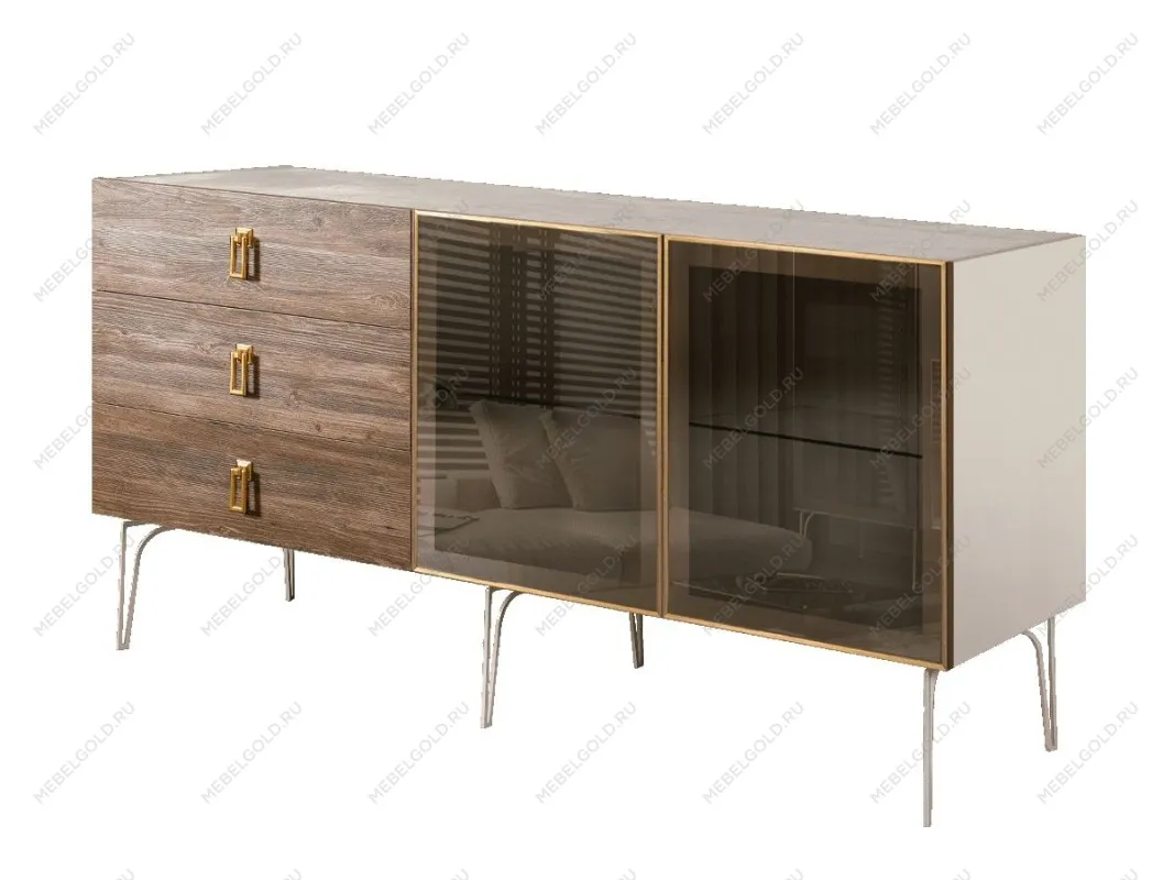 Комод 1.6м Bogemia Wood Fa (Слоновая кость) (Novabuk/Золото) БМКМ-4(Wo)[5]