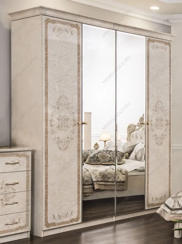 Шкаф Патрисия 4-дверный (2+2) с зеркалом крем корень глянец | изображение 2