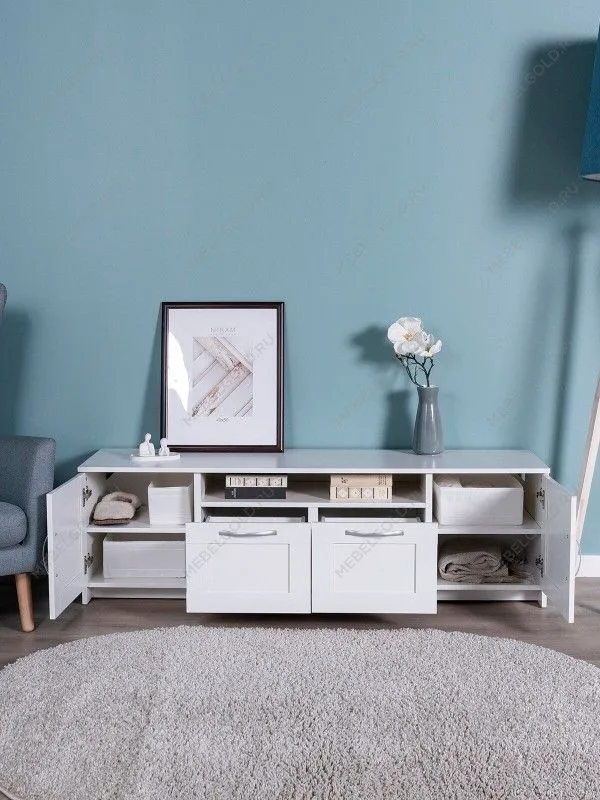 Тумба для ТВ Сириус, 2 двери и 2 ящика, 156х41х47 см, белая | изображение 2