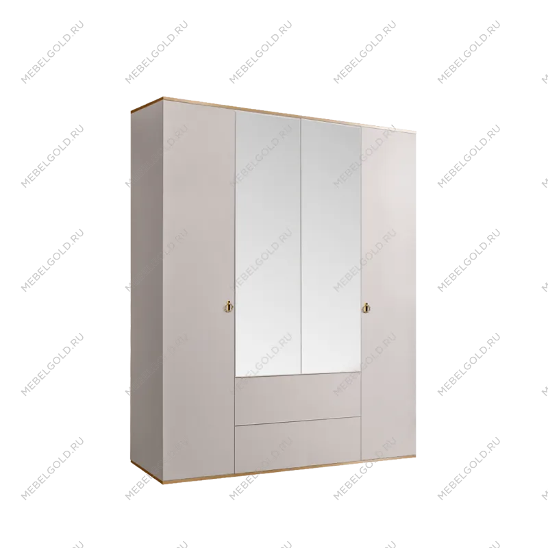 Шкаф 4-х дверный с зеркалом, с ящиками Римини (Слоновая кость/Золото) РМШ1/41