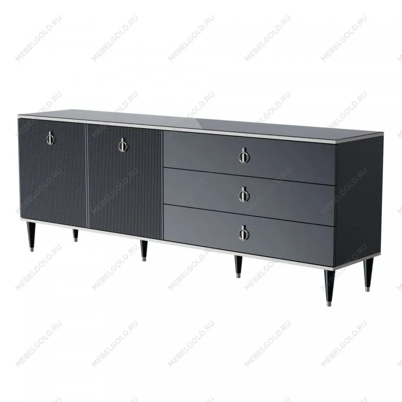 Комод для гостиной 2.1м Римини СОЛО (Черный/Серебро) РМКМ-5(s)