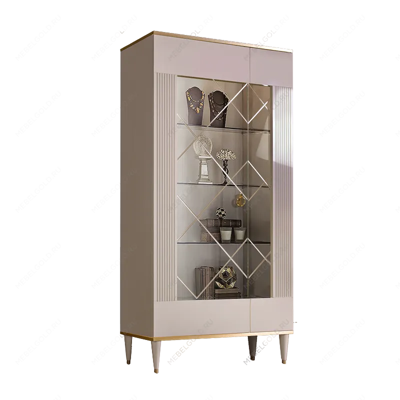 Витрина 2-ств. Римини СОЛО (Белый/Золото) (Левая) РМВ2-2С(s)