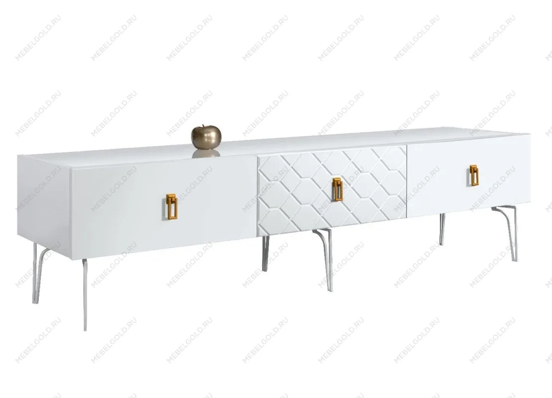 Тумба под телевизор 2.1м Bogemia Farfalle (Белый) (Lakobel/Золото) БМТ-2(Fa)[10]