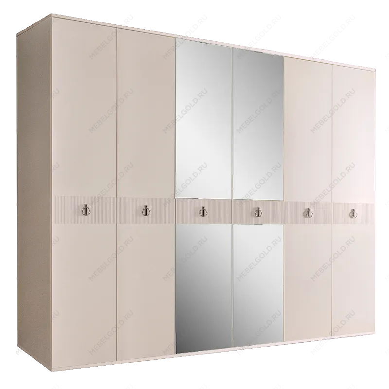 Шкаф 6-ти дверный с зеркалом Римини СОЛО (Бежевый/Серебро) РМШ1/6(s)