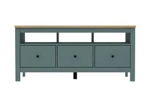 Тумба ТВ Сага, 3 ящика, 131х42х63 см, темно-бирюзовая/ясень