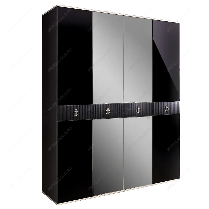 Шкаф 4-х дверный с зеркалом Римини СОЛО (Черный/Серебро) РМШ1/4(s)