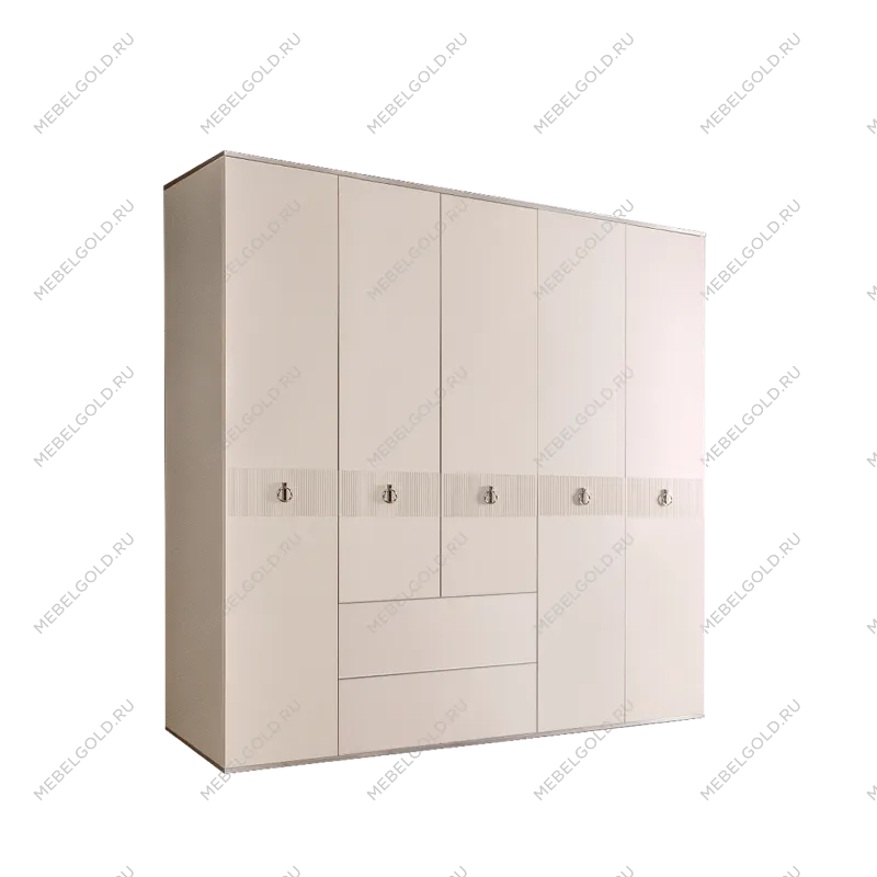 Шкаф 5-ти дверный с ящиками Римини СОЛО (Слоновая кость/Серебро) РМШ2/51(s)