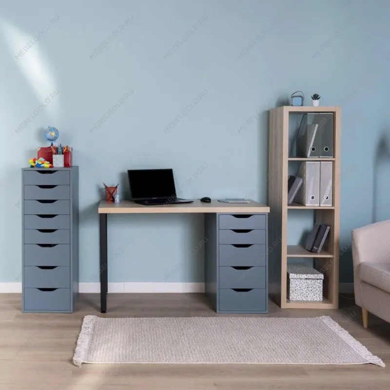 ИНГАР 1/5Т стол письменный 120x75x55, дуб беленый/серо-бирюзовый/черный | изображение 3