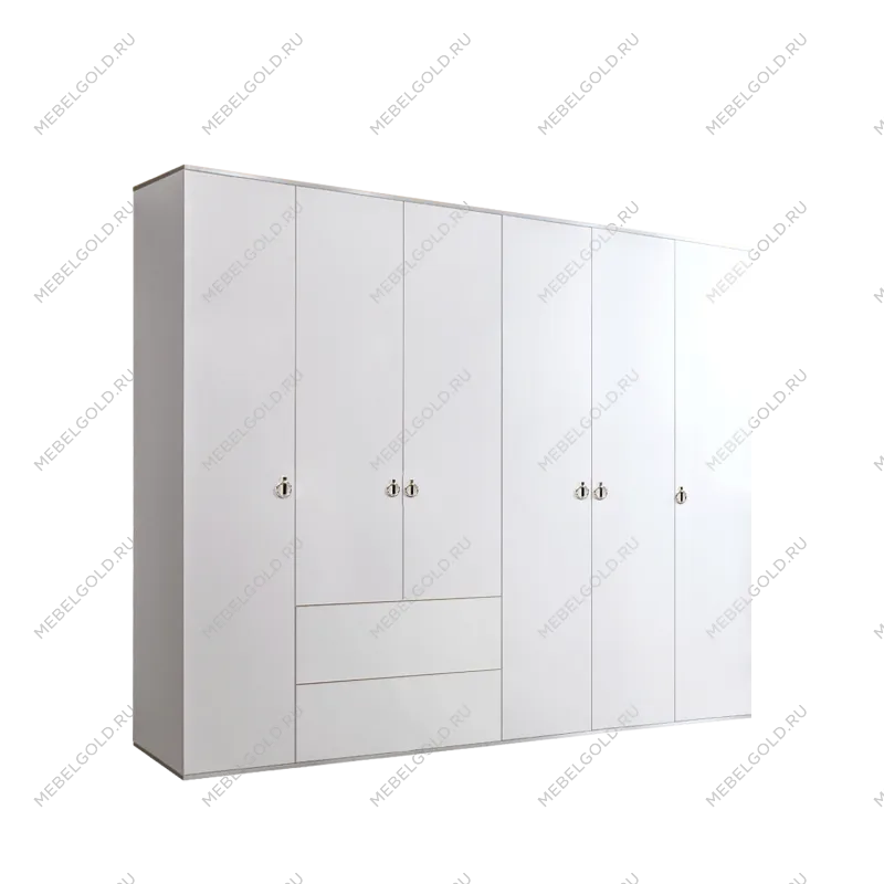 Шкаф 6-ти дверный с ящиками Римини (Белый/Серебро) РМШ2/61