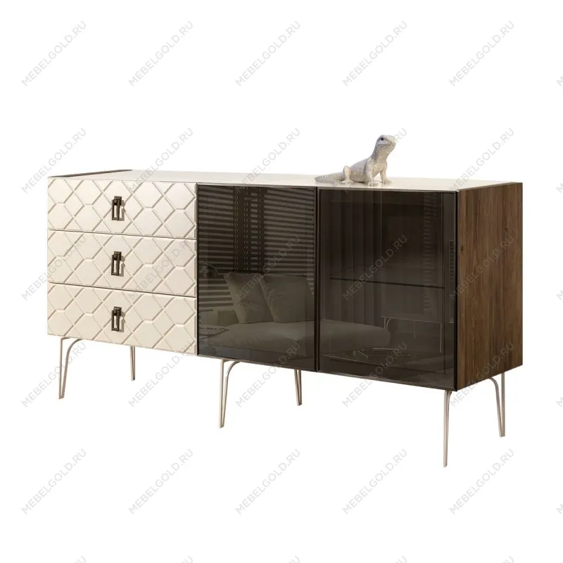 Комод 1.6м Bogemia Woodline Fa (Слоновая кость) (Lakobel/Черный) БМКМ-4[5]