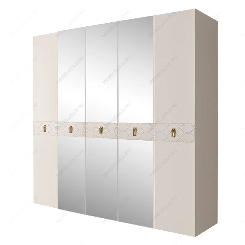 Шкаф 5-ти дв. с зеркалами Bogemia Farfalle (Слоновая кость/Золото) БМШ1/5(Fa)
