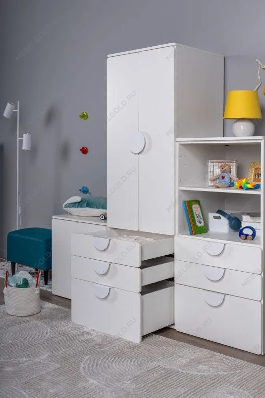 Шкаф распашной Пикси, с двумя дверьми, тремя ящиками и полкой 60x57x180, белый (робкий подснежник) | изображение 4