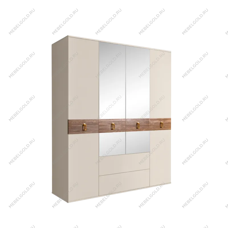 Шкаф 4-х дверный с зеркалами, с ящиками, Bogemia Wood Fa (Слоновая кость/Золото) БМШ1/41(Wo)